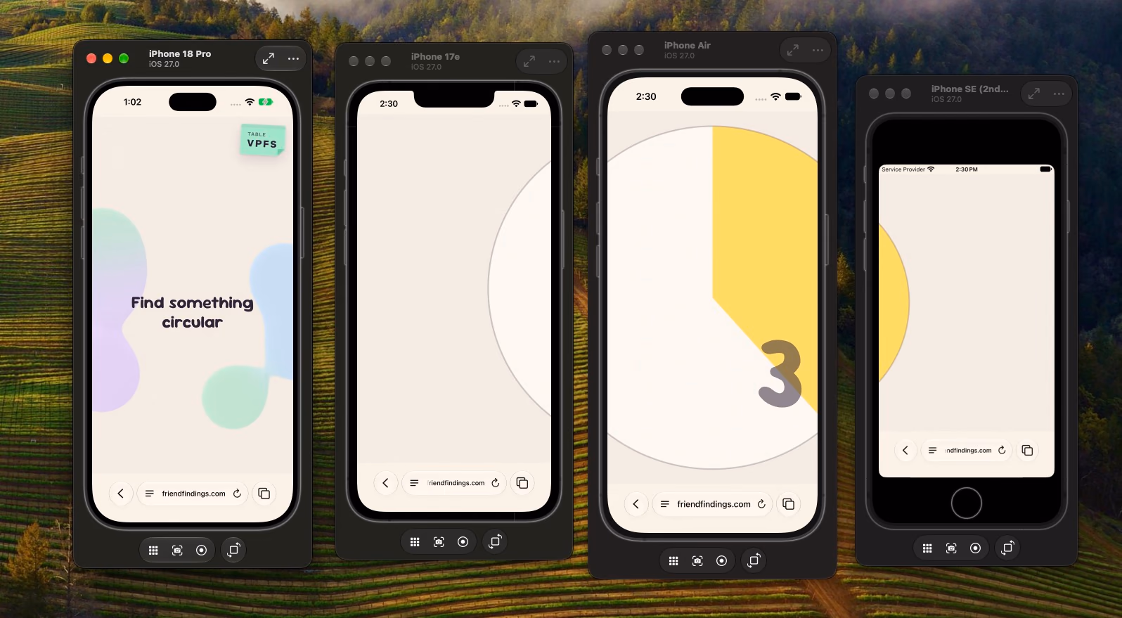 Host phone showing the task and three player phones showing the countdown
